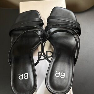 bp Minimalist Black Strappy Square-Toe Slide Heels